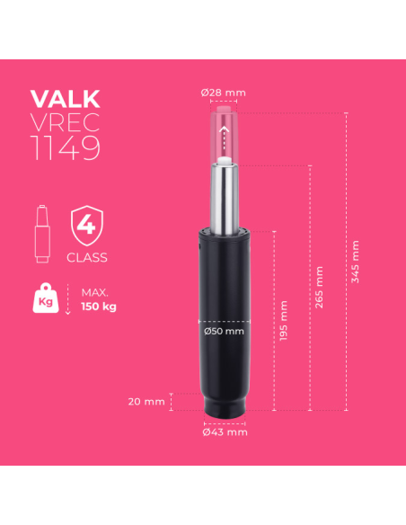 Gasdruckfeder fur Stuhl - 265-345mm - Konus 20mm (NYX-GAIA)