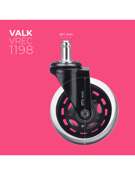 VALK Set 5 ruedas PRO para sillas gaming. Universales. Diámetro 75mm