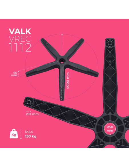 VALK Ersatzteile - Nylonsockel für Gaming-Stuhl schwarz - Bis 150 kg