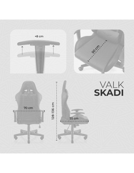 VALK Skadi schwarzer RGB Gaming Chair mit LED-Leuchten. Erstellt von Gamers