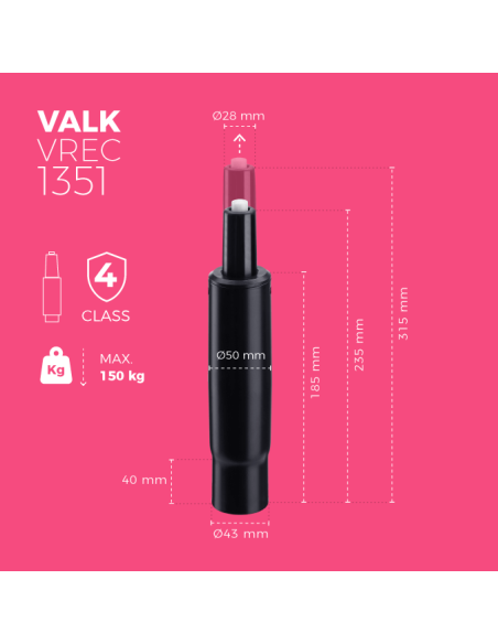 VALK Pièces détachées - Vérin à Gaz pour Chaise Gaming 235-315mm | Insertion 40mm | Classe 4