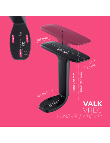 VALK Reposabrazos 4D negro para silla MYLA - anclaje 3 agujeros