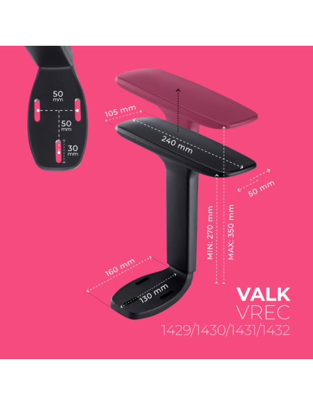VALK Reposabrazos 4D negro para silla MYLA - anclaje 3 agujeros