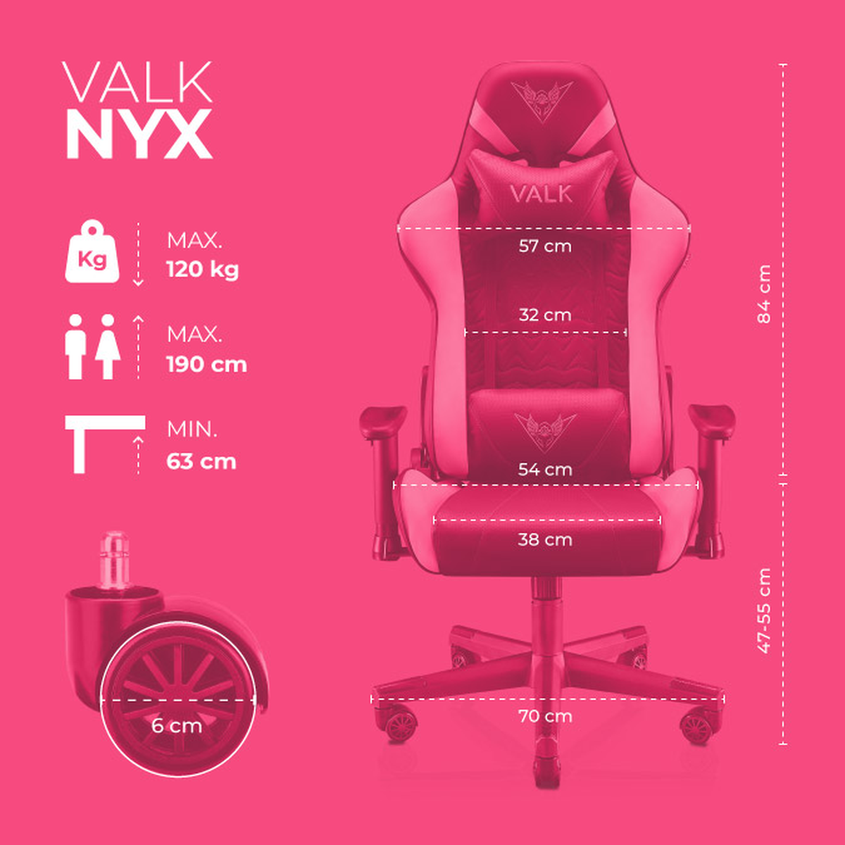 VALK Nyx - Silla Gaming, Silla Gamer, Reclinable 160º, Reposabrazos 2D,  Transpirable, Ergonomica, Piston Cla…